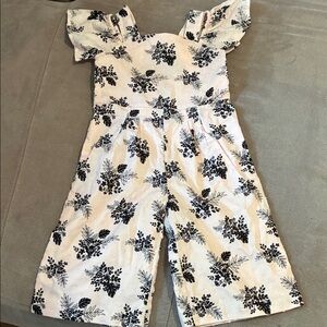 Janie and Jack Girls Floral Off-Shoulder Jumpsuit in Cream and Black
